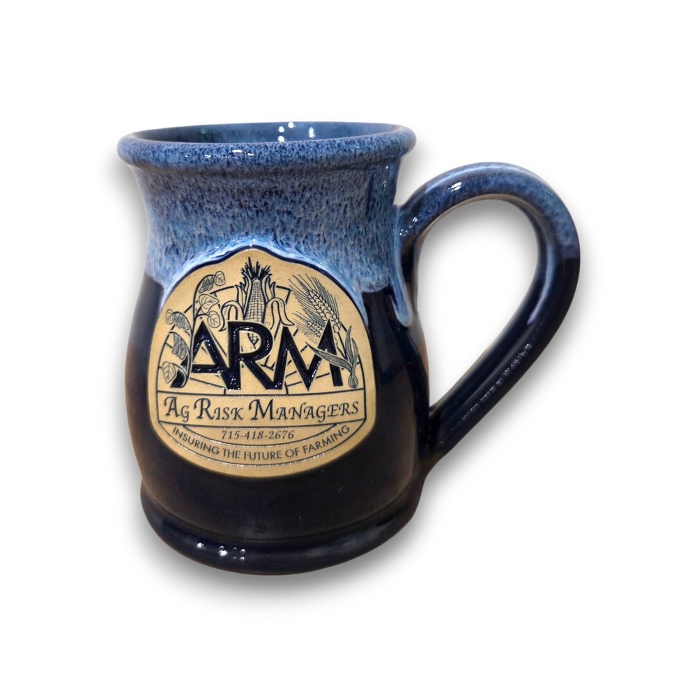 Deneen Pottery Hand Thrown Mug Blue Black Drip Glaze Arm Farming